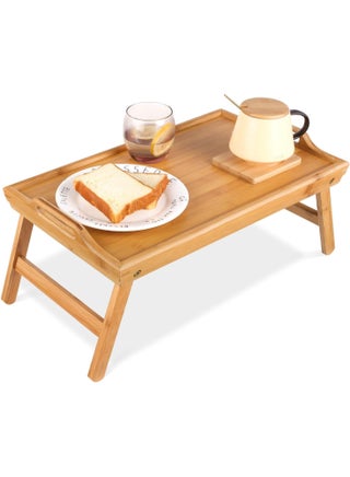Wooden Folding Food Serving Tray Table, Multi Purpose Bed Table Design for Eating or Working, Practical and Space Saving for Daily Home Use